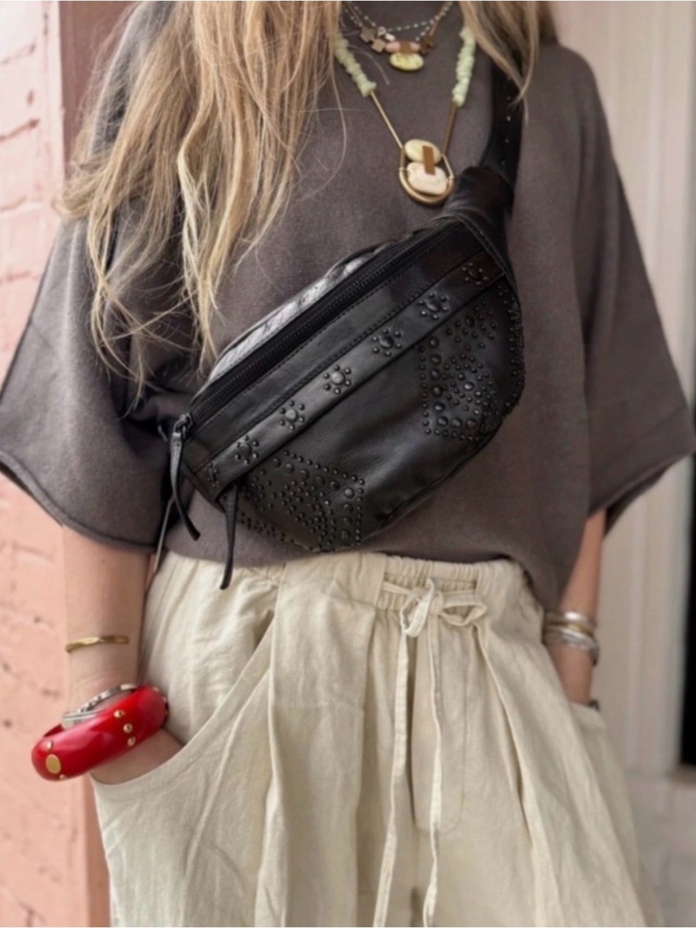 Free People Ana Adorned leather Sling Bag black